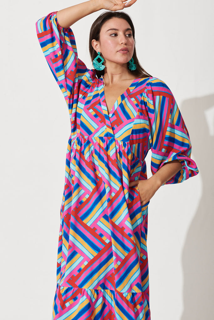 Annika Midi Dress In Multi Geometric Print - front