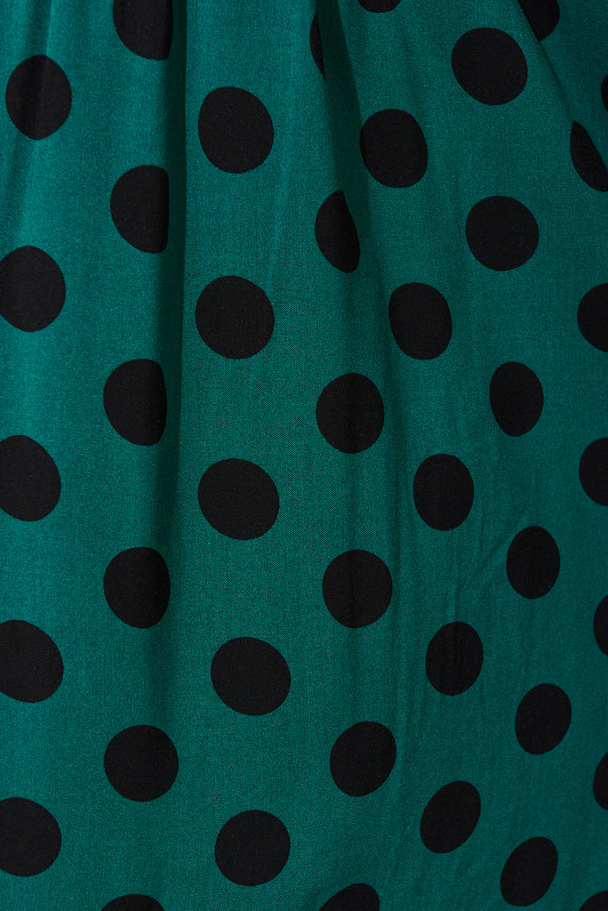 Everest Midi Dress In Teal With Black Spot Print - fabric