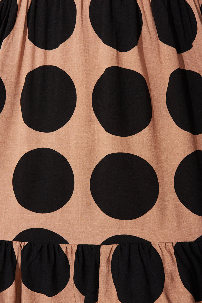 Pepper Smock Dress In Brown With Black Polka Dot - fabric