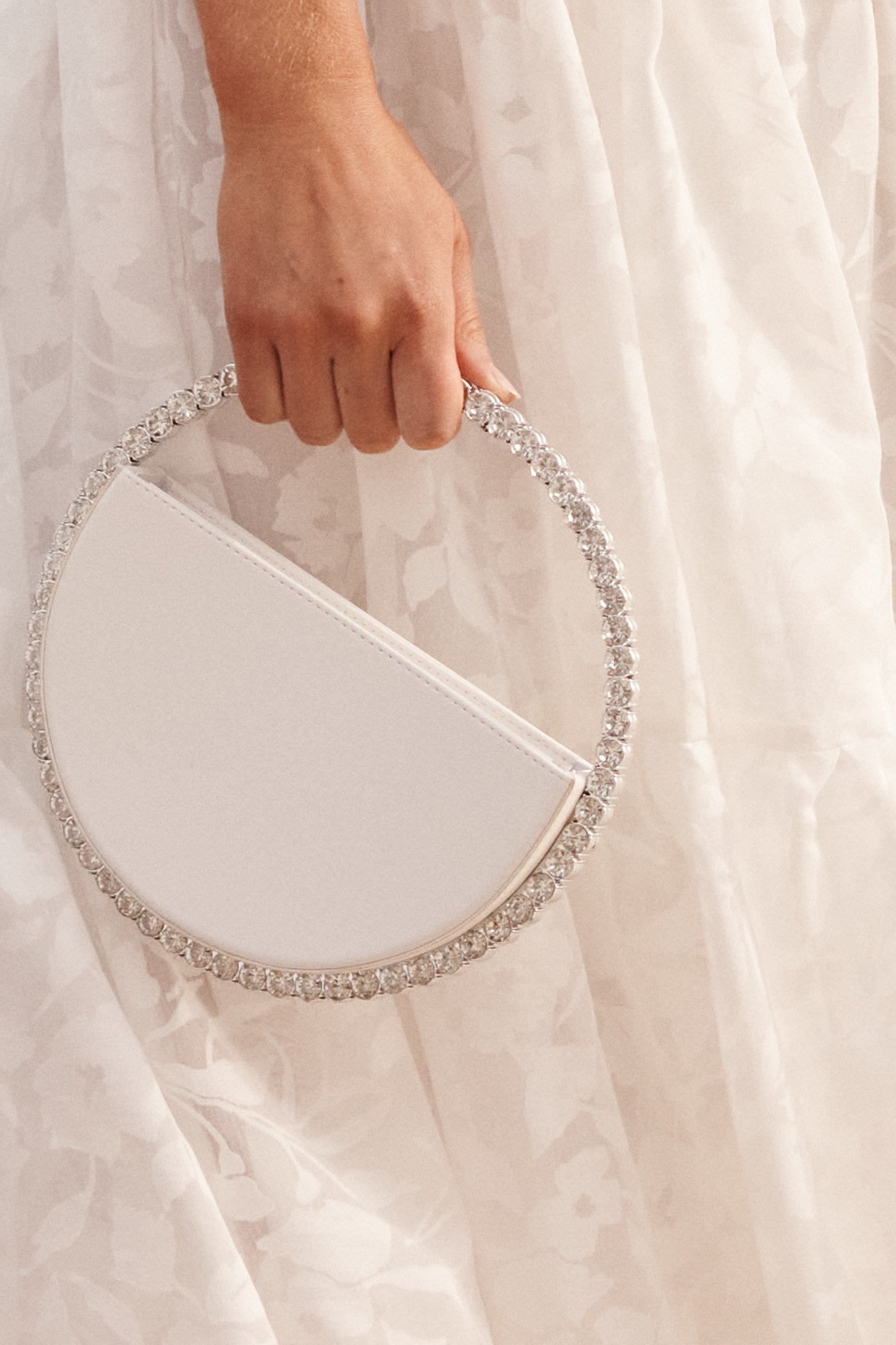 Treasure Round Clutch Bag In White Diamante St Frock