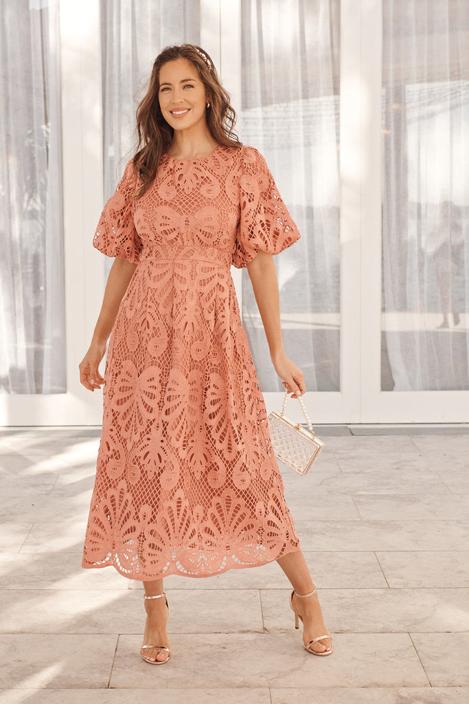 Tillie Lace Maxi Dress In Dusty Rose