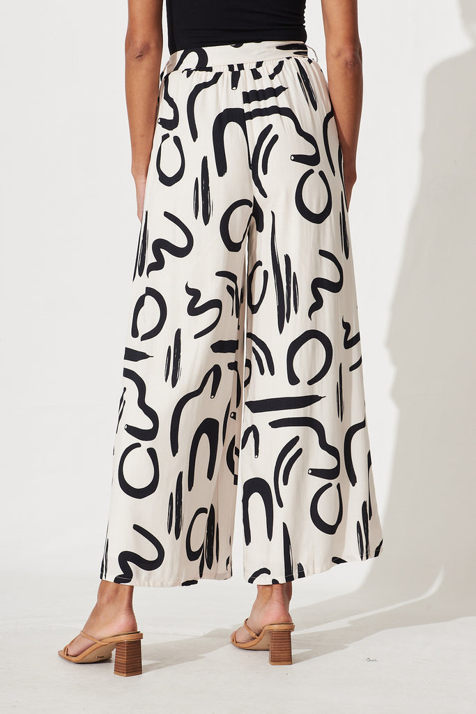 Mackillop Pant In Cream With Black Swirl Print Linen Blend - back