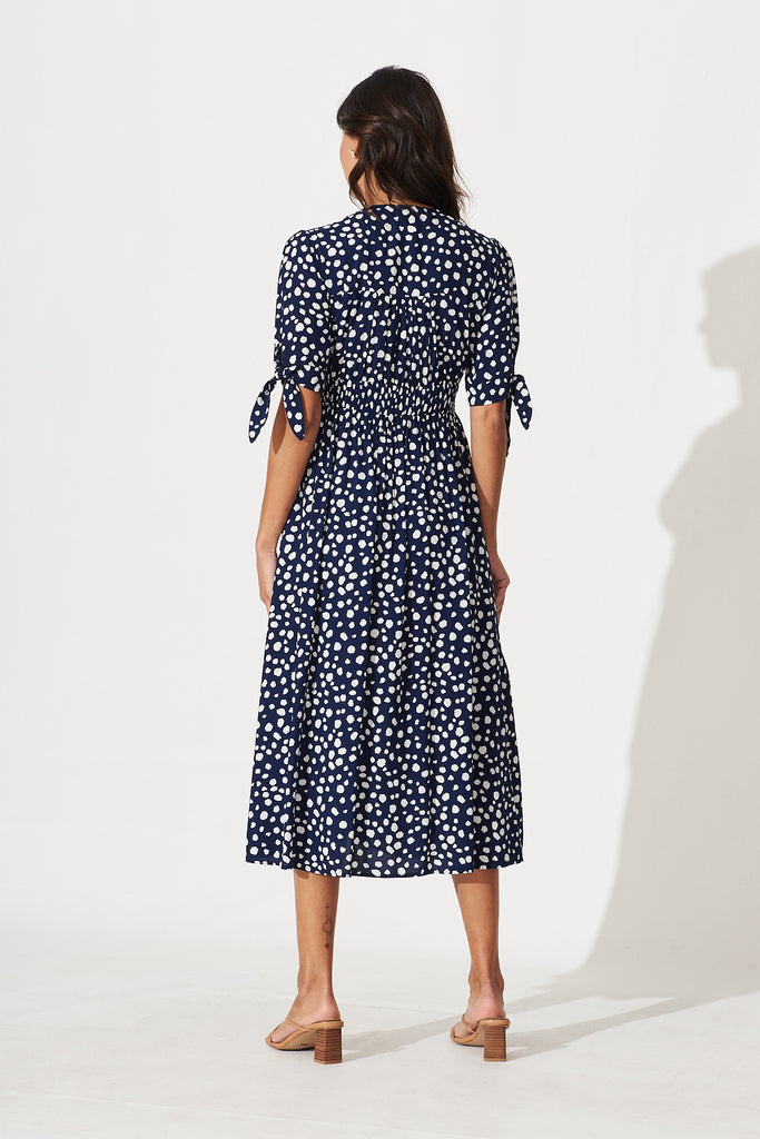 Akari Midi Dress In Navy With White Speckle - back