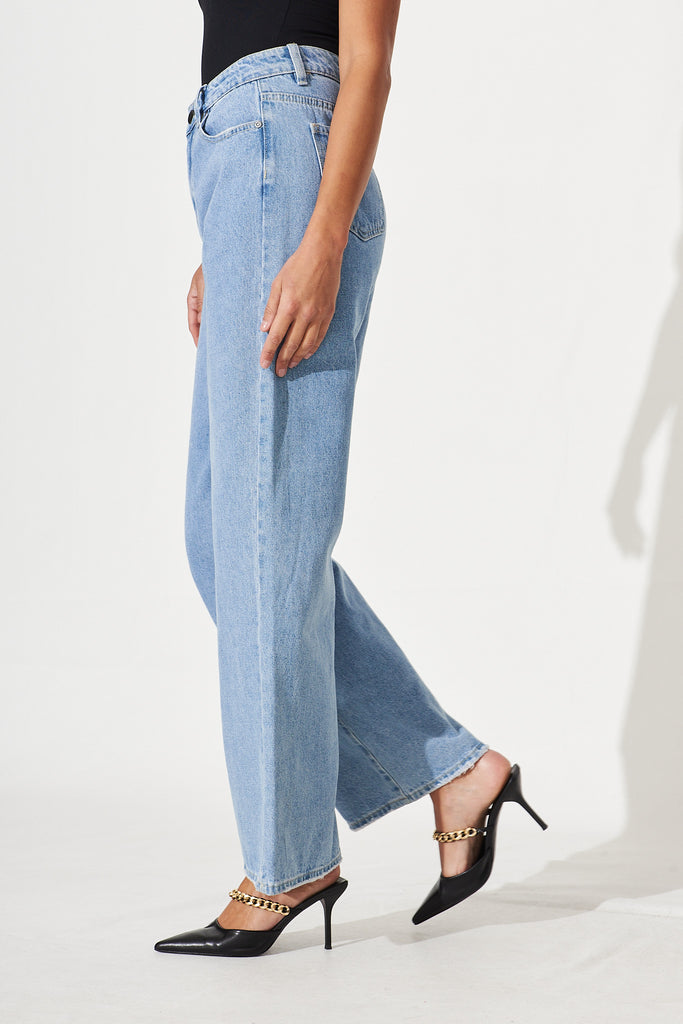 Xanthe Wide Leg High Rise Jeans In Light Blue Denim - side