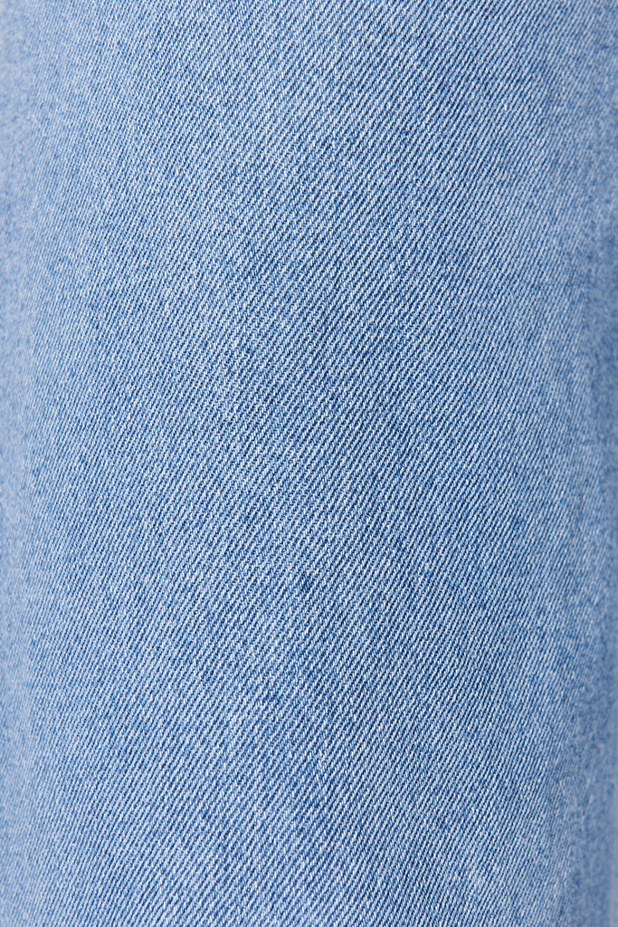 Xanthe Wide Leg High Rise Jeans In Light Blue Denim - fabric