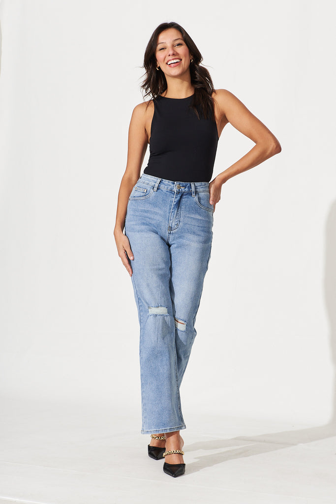 Atwood High Rise Ripped Jeans In Light Blue Denim - full length