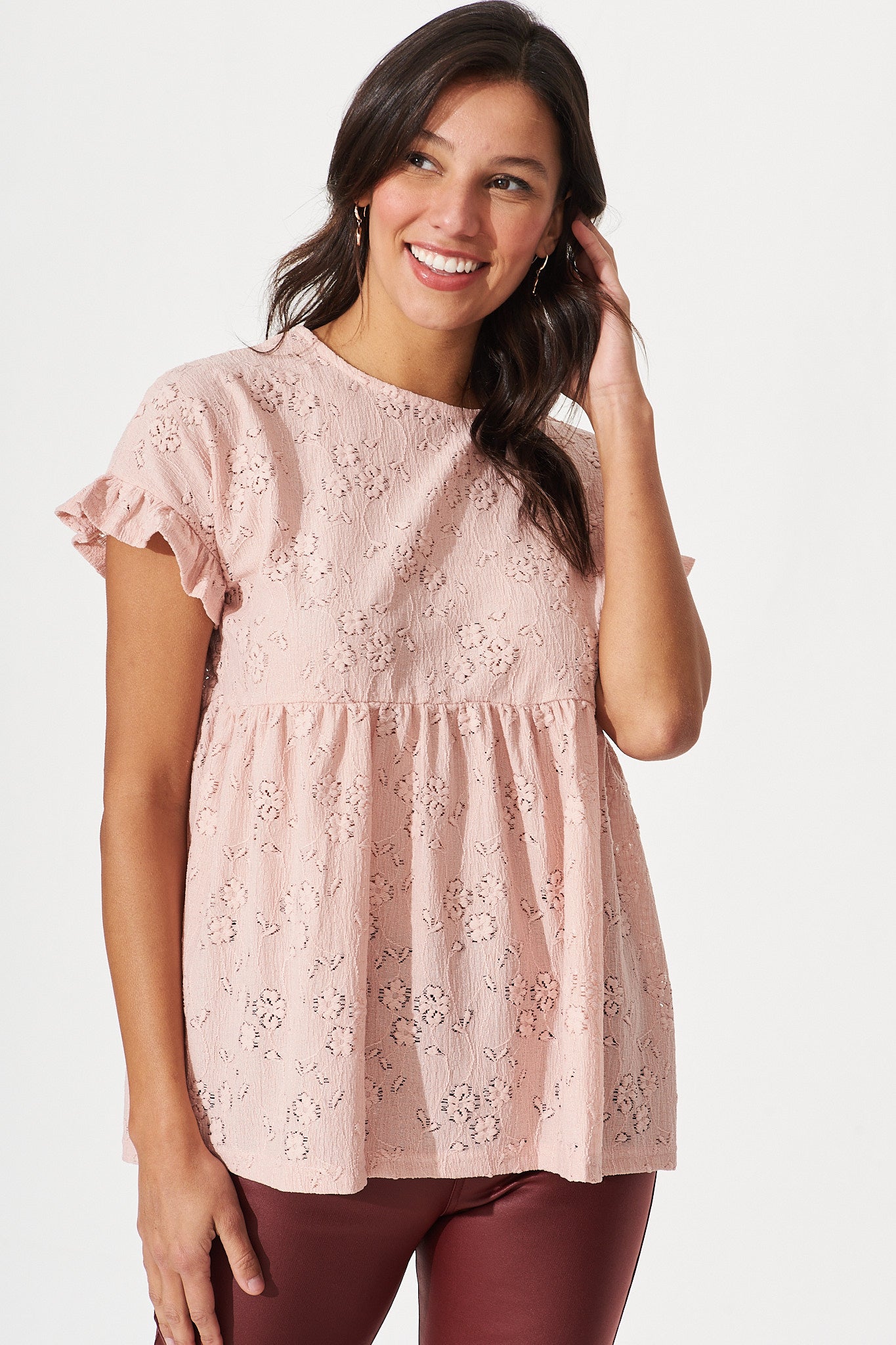 Ferrah Smock Top In Blush Lace - front