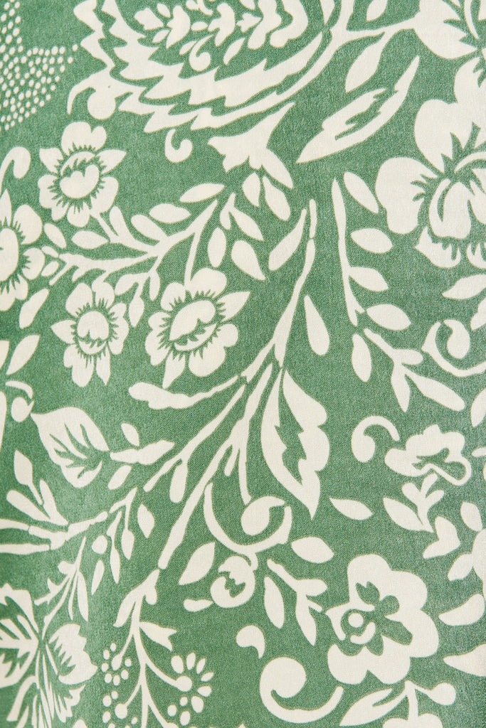 Sunday Dress In Green With Cream Print Satin - fabric