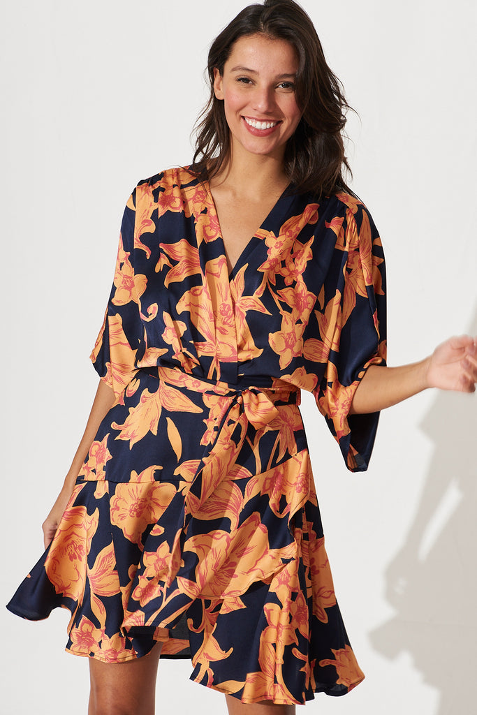 Apricot navy floral dress deals