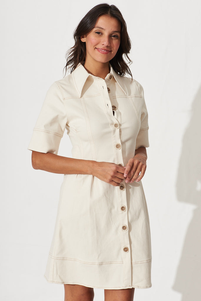 Soleil Shirt Dress In Cream Cotton Blend - front