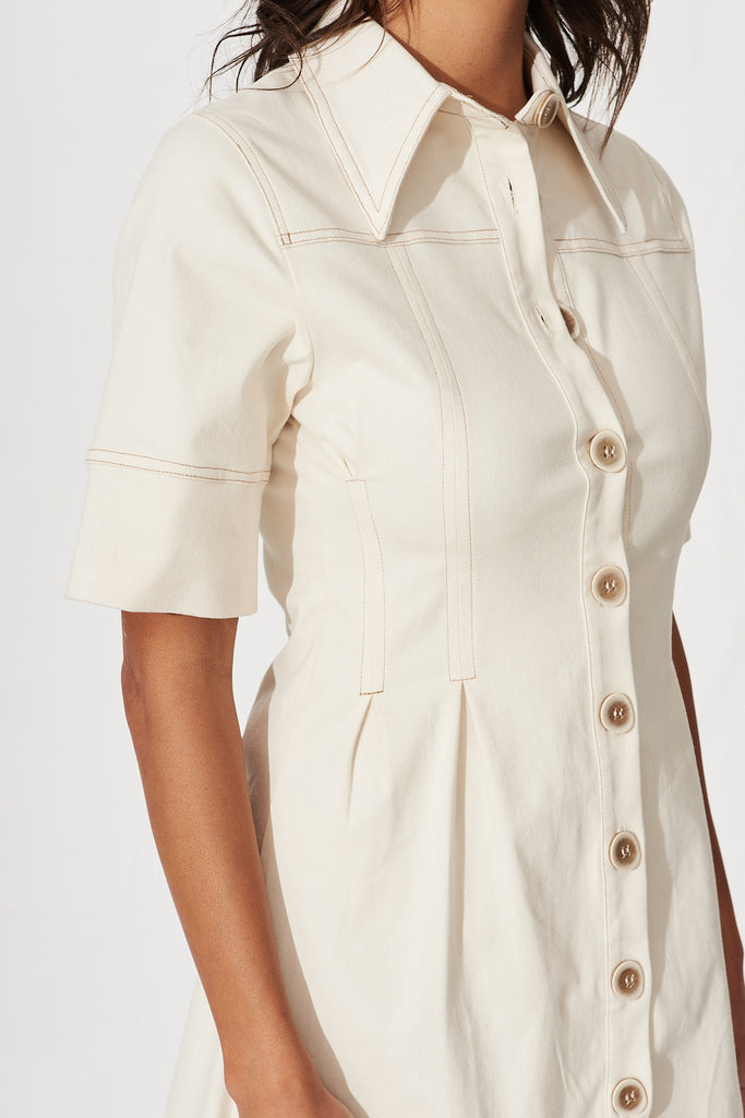 Soleil Shirt Dress In Cream Cotton Blend - detail