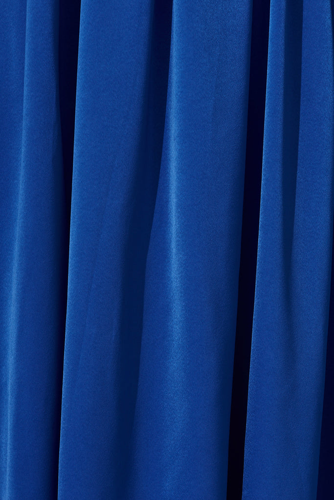 Bernadette One Shoulder Midi Dress In Cobalt Satin - fabric