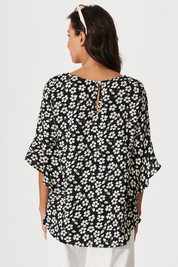 Nila Top In Black With White Floral Print - back