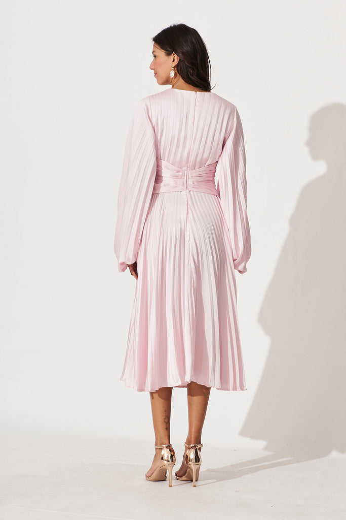 Florice Midi Dress In Pale Pink Pleated Satin - back