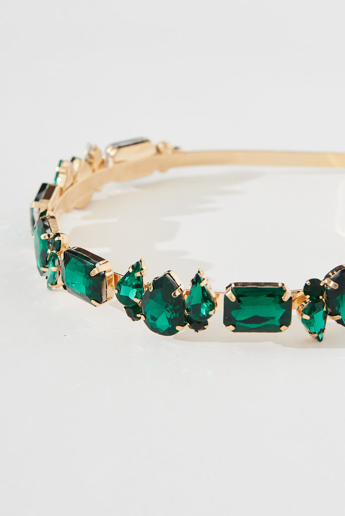 August + Delilah Sloane Headband In Emerald Diamante - detail