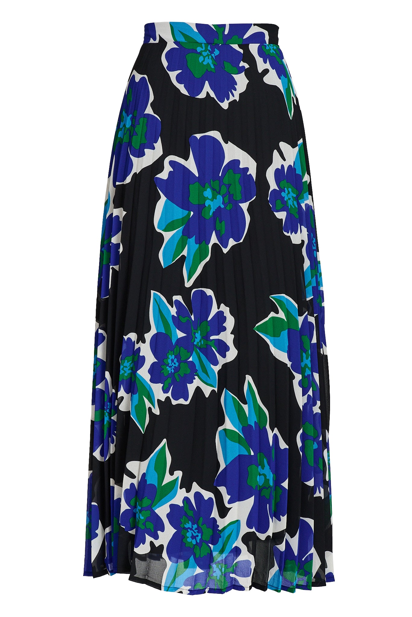 Tallie Midi Pleat Skirt In Black With Blue Floral Chiffon Print – St Frock