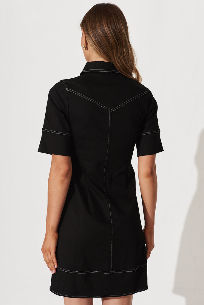 Soleil Shirt Dress In Black Cotton Blend - back