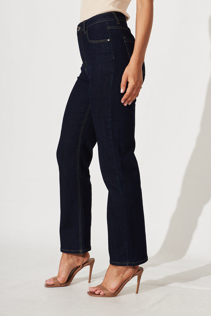 Atwood High Rise Jeans In Dark Blue Denim - side