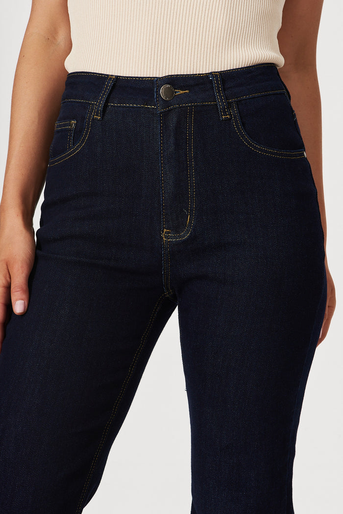 Atwood High Rise Jeans In Dark Blue Denim - detail