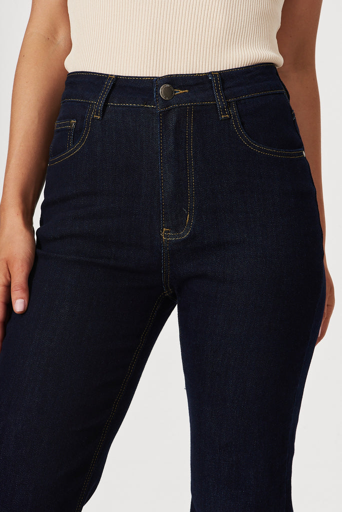 Atwood High Rise Jeans In Dark Blue Denim - detail