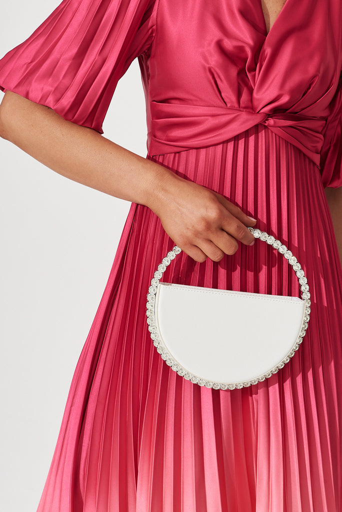 August + Delilah Treasure Round Clutch Bag In White Diamante - on model