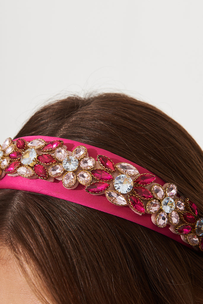 August + Delilah Eloise Headband In Hot Pink Diamante - detail