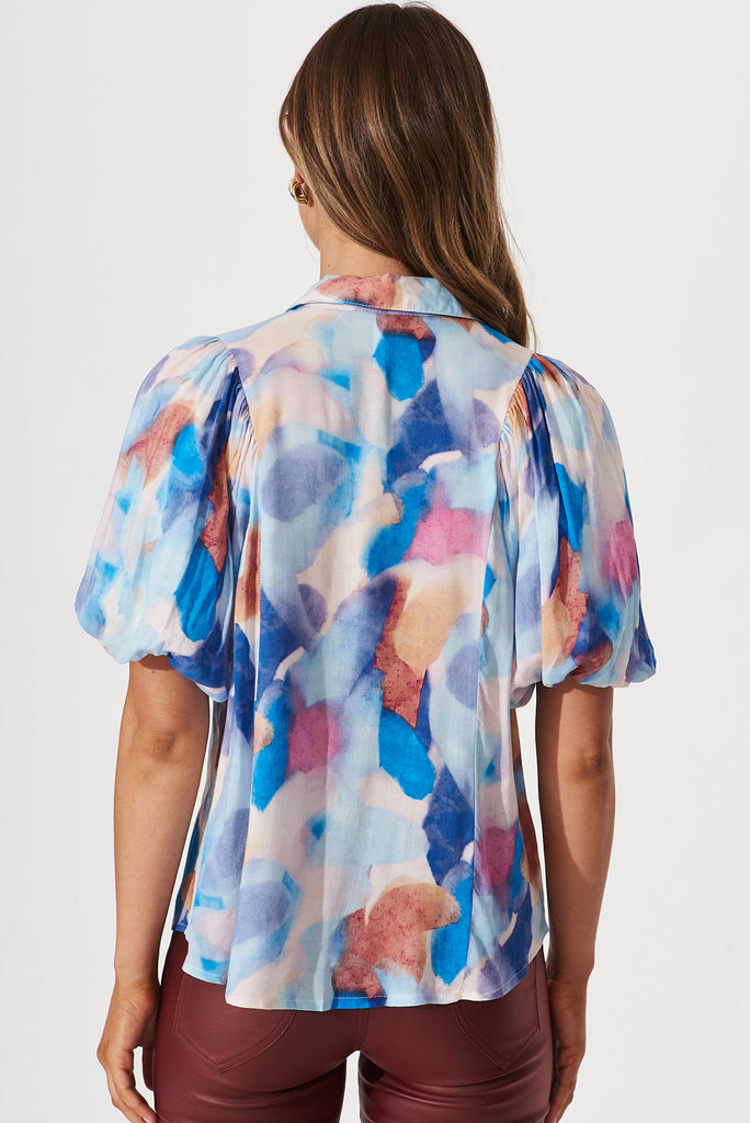 Bluebell Shirt In Blue Multi Water Colour Print - back