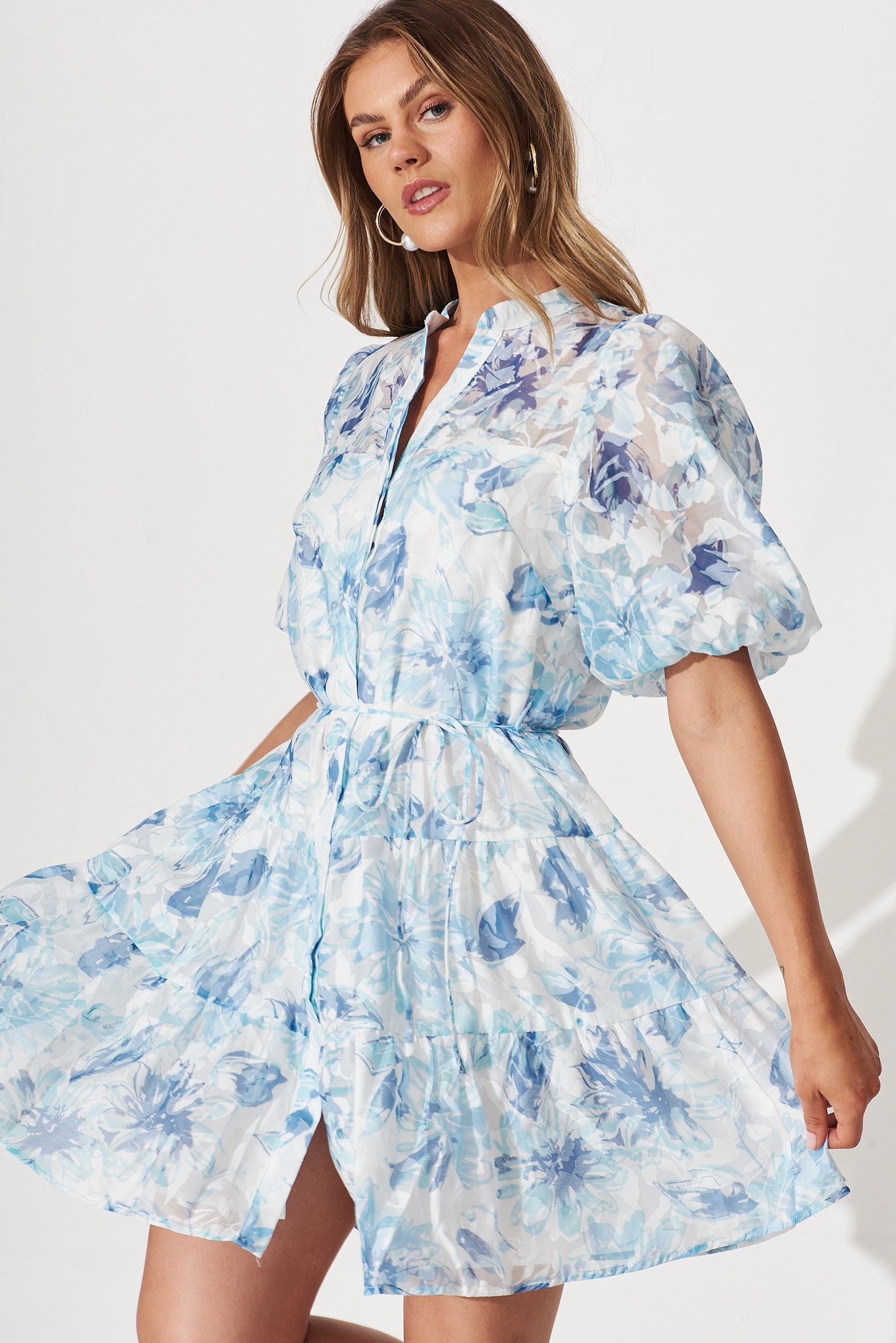Jubilee Shirt Dress In White With Blue Floral – St Frock