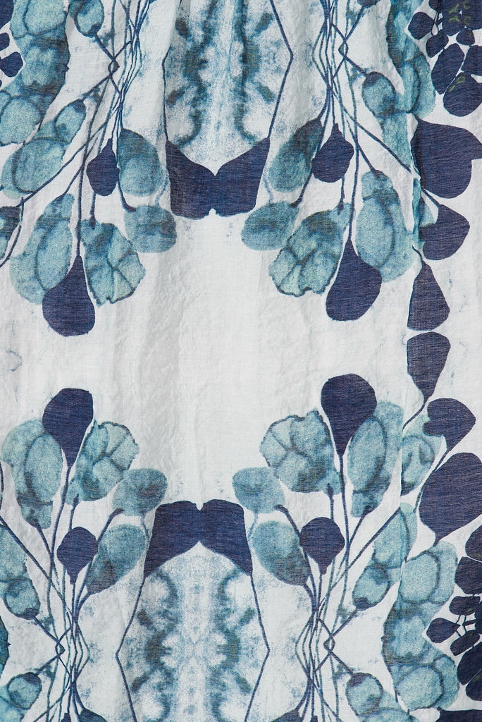 Amalie Midi Dress In Blue Leaf Print - fabric