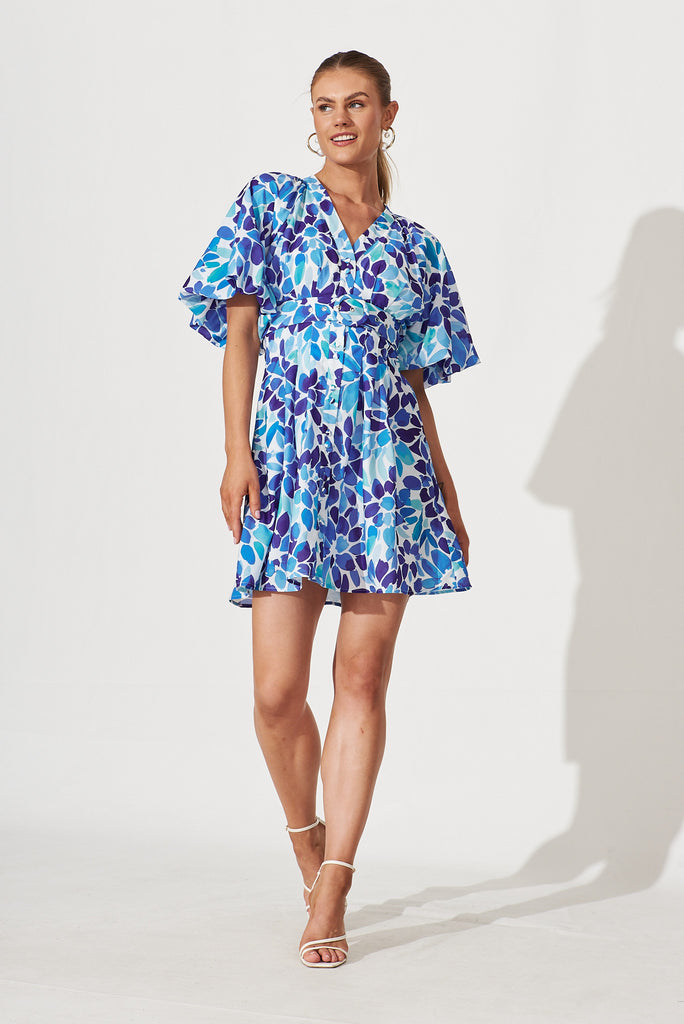Onella Shirt Dress In Blue Floral Print - full length