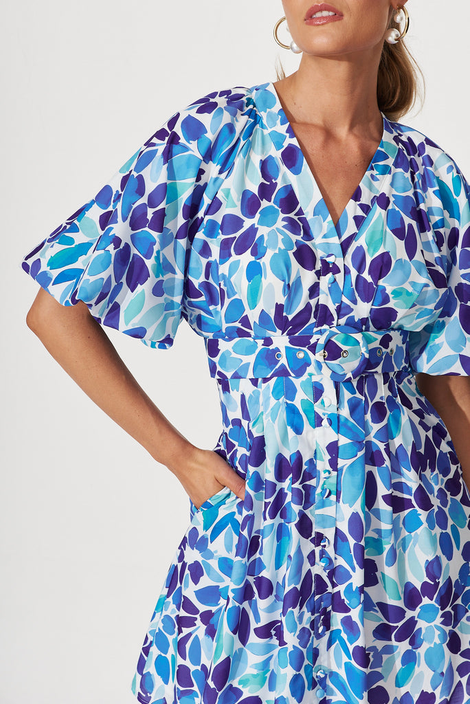 Onella Shirt Dress In Blue Floral Print - detail