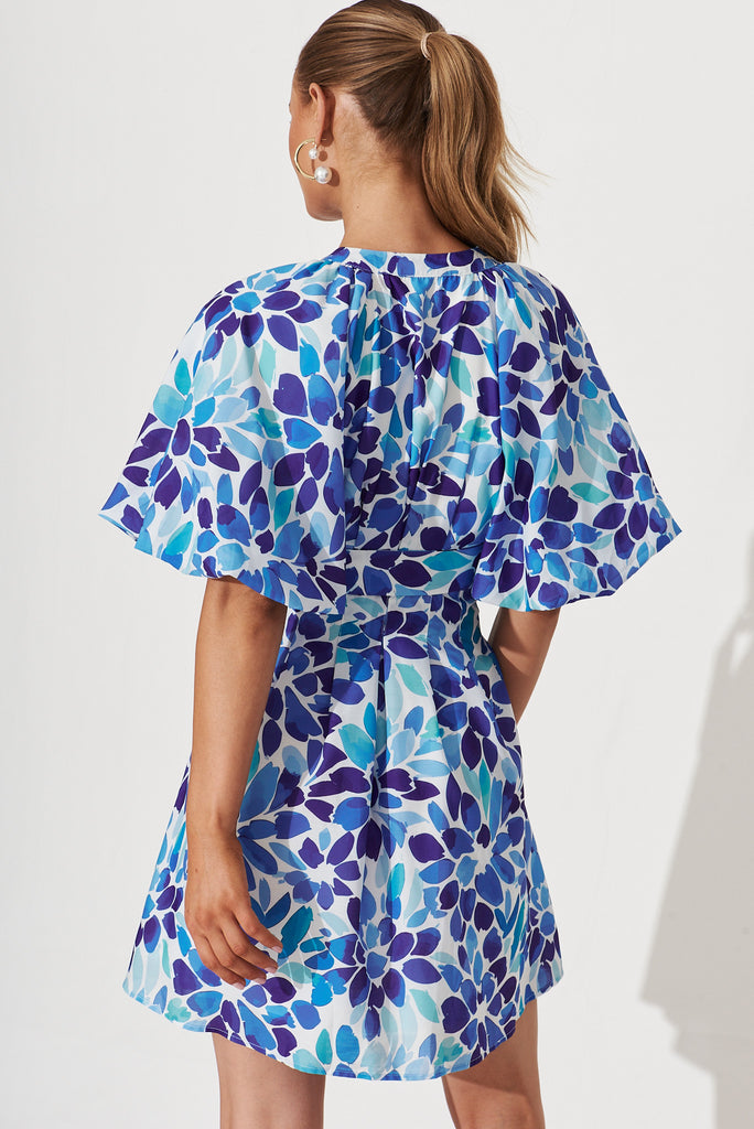Onella Shirt Dress In Blue Floral Print - back