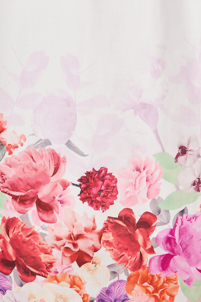 Divine Maxi Dress In White With Pink Multi Floral Print - fabric