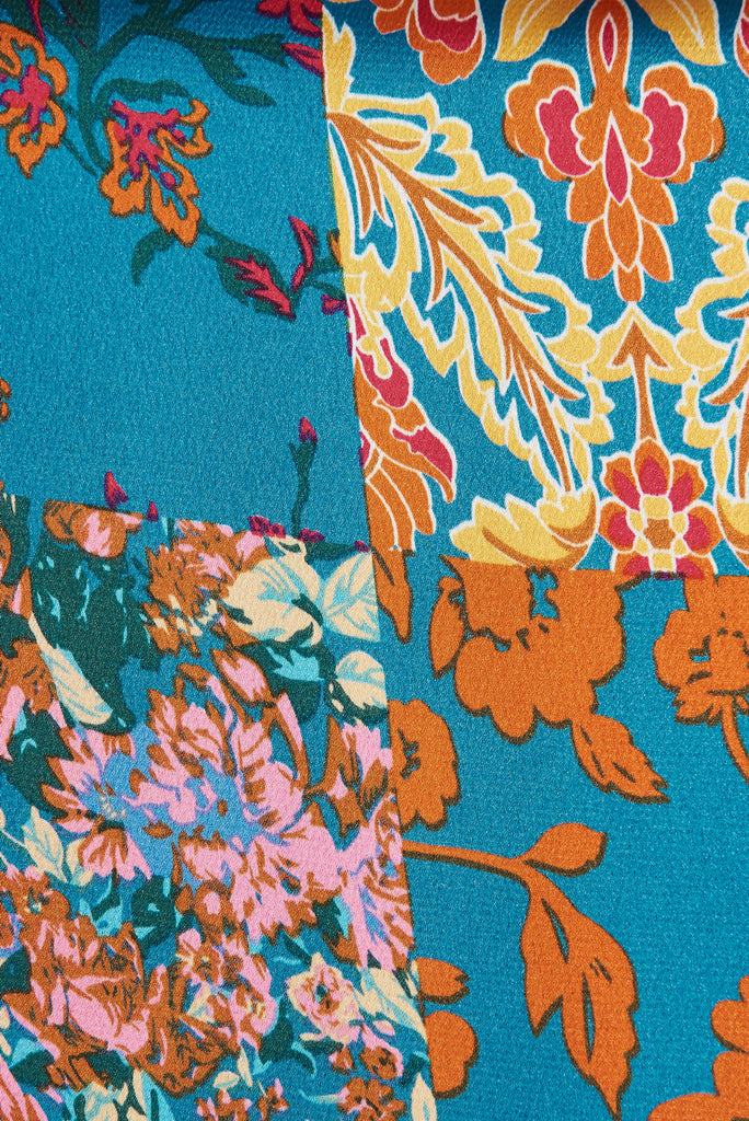 Khalo Dress In Blue Multi Patchwork Print - fabric