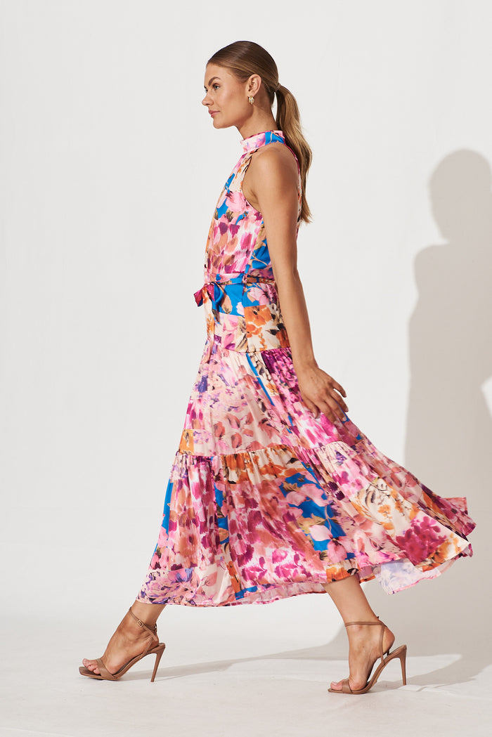 Khalo Dress In Pink Multi Patchwork Print - side