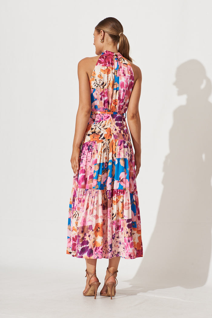Khalo Dress In Pink Multi Patchwork Print - back