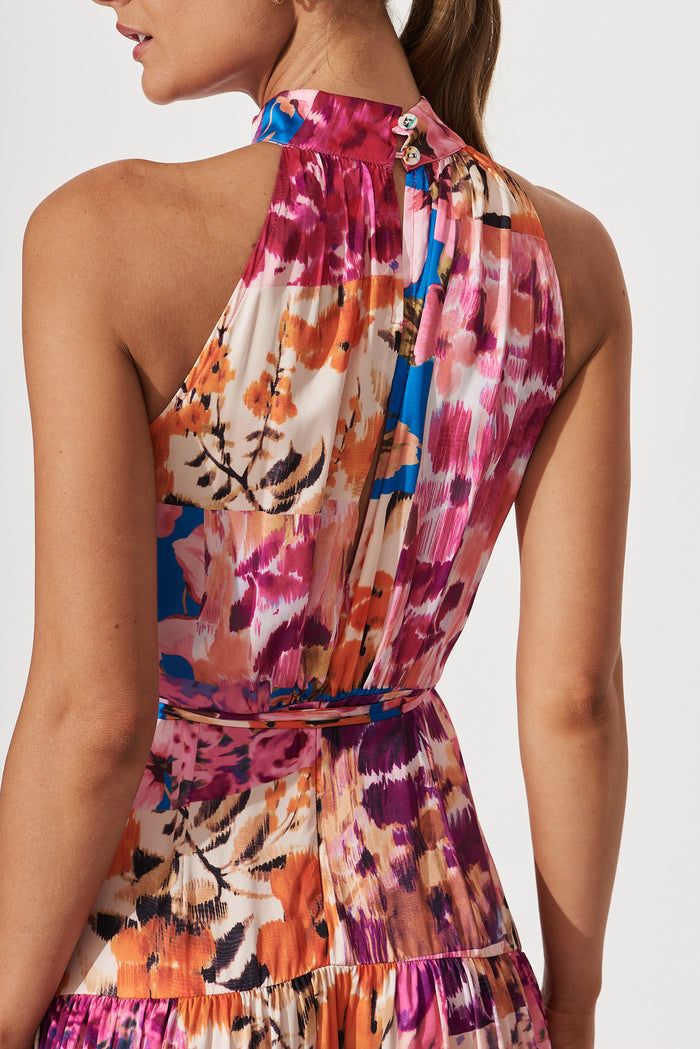 Khalo Dress In Pink Multi Patchwork Print - detail