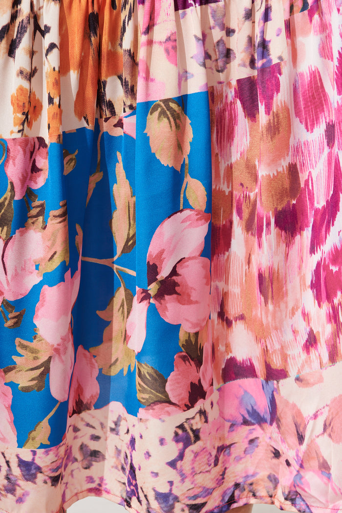 Khalo Dress In Pink Multi Patchwork Print - fabric