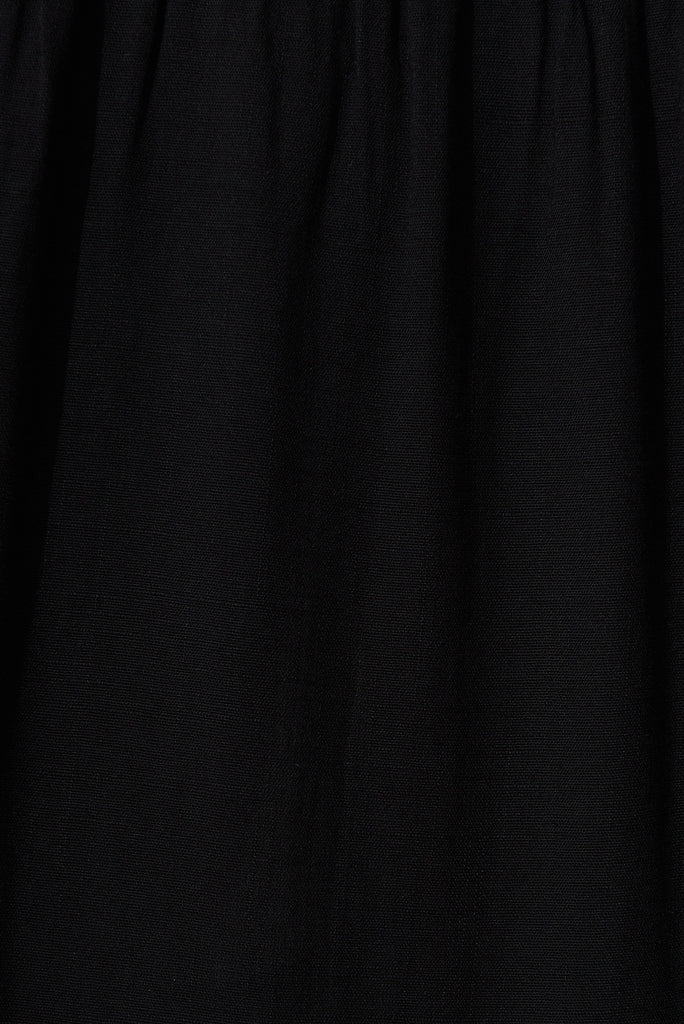 Louisiana Midi Smock Dress In Black Linen Blend - fabric