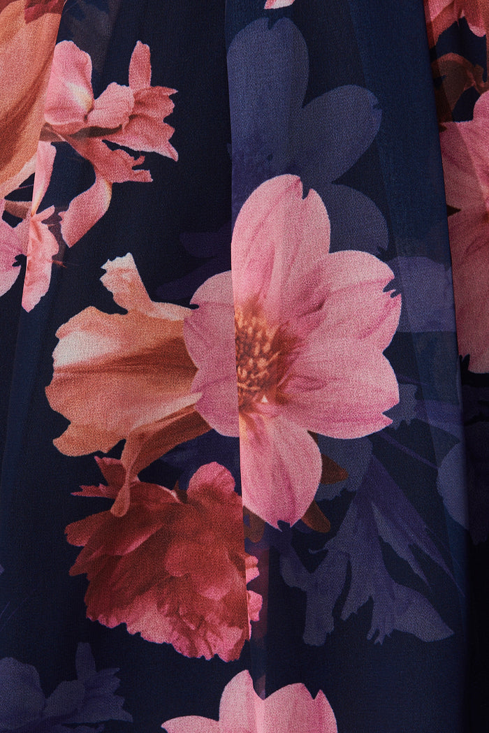 Eden Dress With Belt In Navy And Pink Floral - fabric