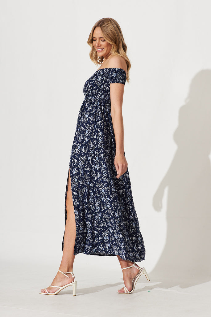 Under The Sun Maxi Dress In Navy With White Floral - side