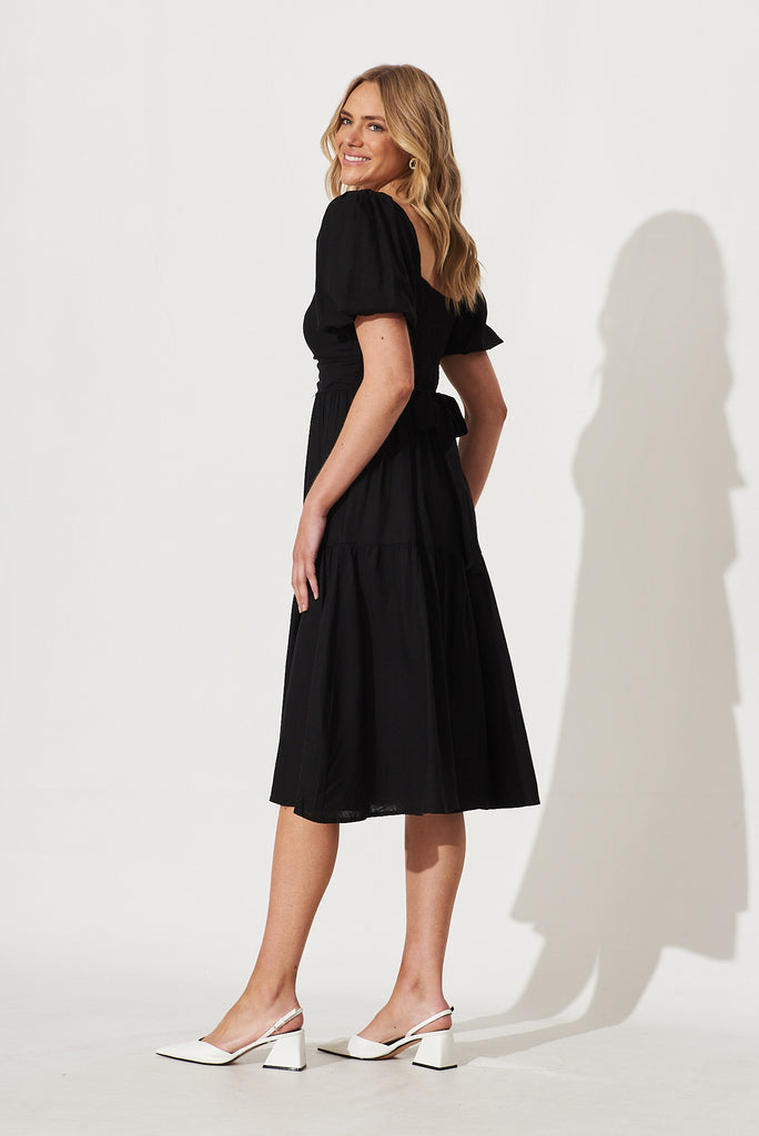 Anastasia Midi Dress In Black Cotton Linen Blend - side