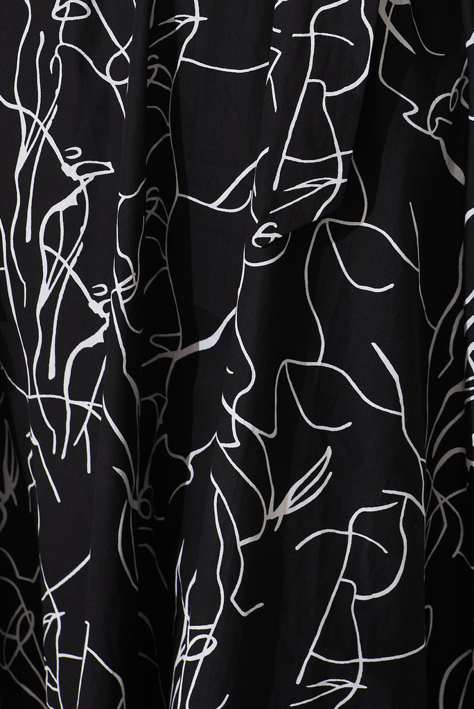 Brighton Midi Dress In Black With White Print Cotton - fabric