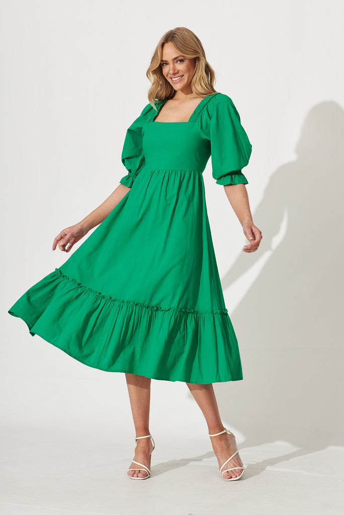 Pride Midi Dress In Green Cotton Blend - full length