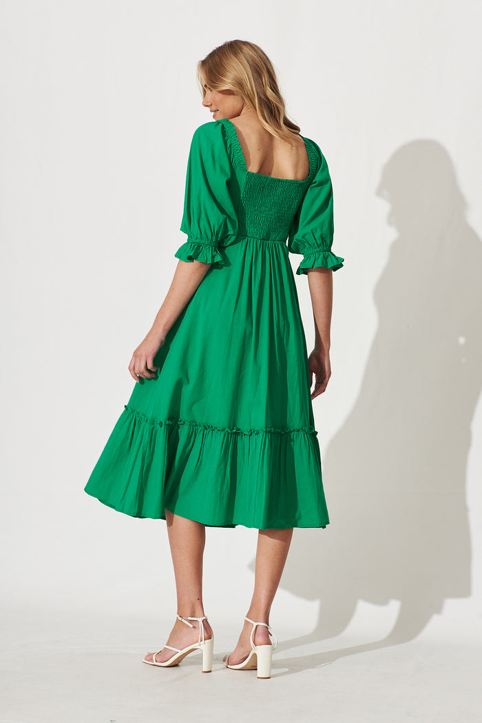 Pride Midi Dress In Green Cotton Blend - back