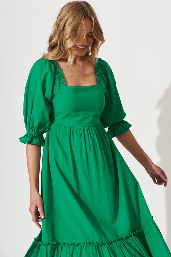 Pride Midi Dress In Green Cotton Blend - front