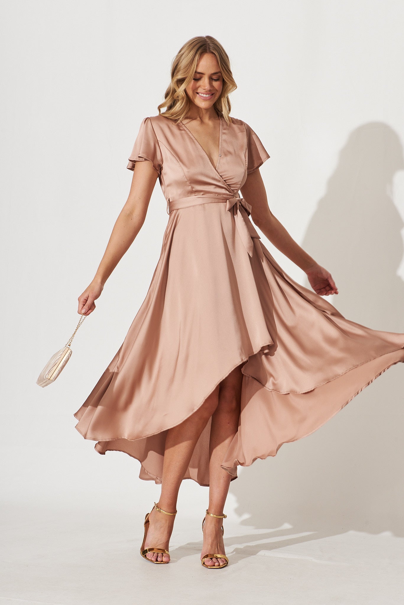 Marilou Maxi Dress In Dark Champagne Satin St Frock