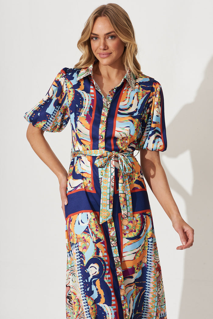 gabriella satin maxi shirt dress Gabriella Satin Maxi Shirt Dress - Navy