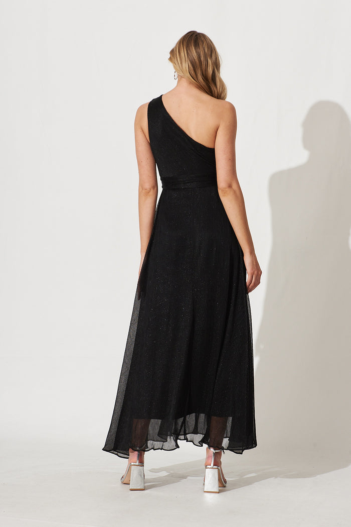Dazzling One Shoulder Maxi Dress In Black Lurex - back