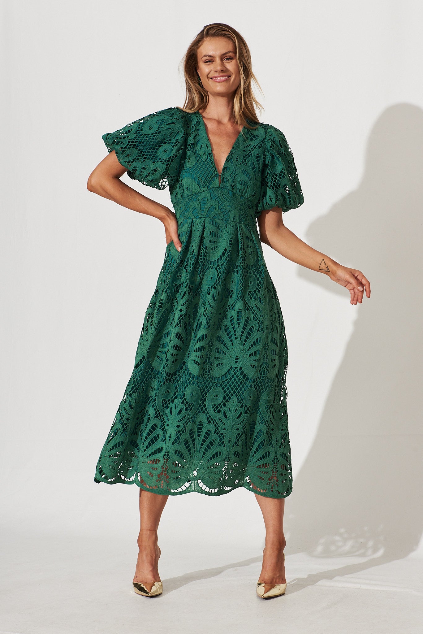 Millie Lace Maxi Dress In Emerald - full length